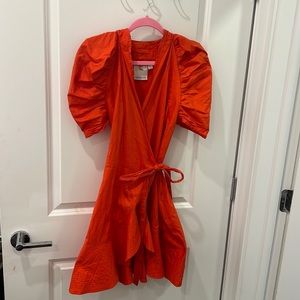 Puffy sleeve red dress! Wrap around!